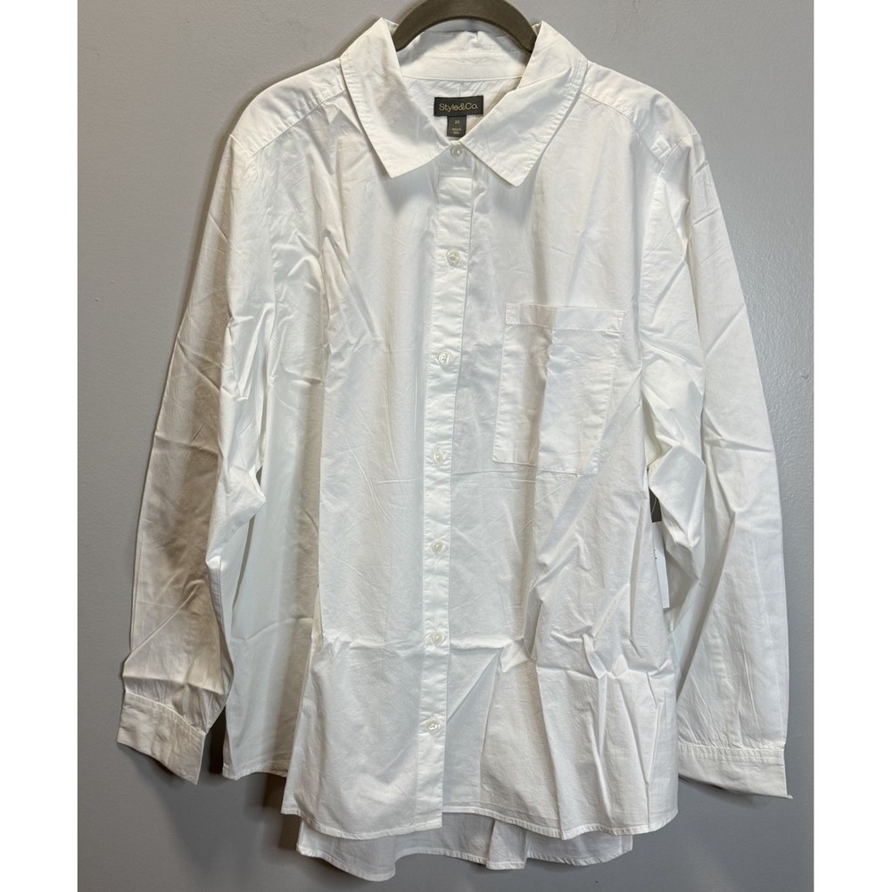 Style & Co Shirt Women's Size 2X White Button Up Long Sleeves 100% Cotton